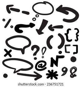 Set of black and white vector punctuation marks and other signs