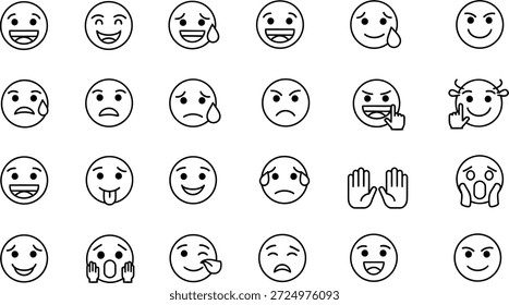Un conjunto de emojis de silueta de Vector en blanco y negro que representan diferentes emociones y expresiones faciales.