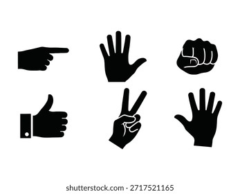 conjunto de siluetas de Vector blanco y negro de la mano, índice, positivo, posición, 