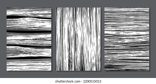 Conjunto de textura vectorial de madera en blanco y negro. Placas horizontales de madera verticales