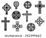 Set of black and white vintage decorative Celtic crosses, for religious design