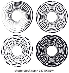 Set of black and white vortex, volute shapes. Twisted helix elements