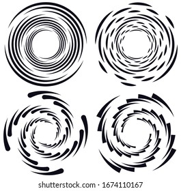 Satz aus schwarz-weißem Wirbel, gewellte Formen. Drehhelix-Elemente