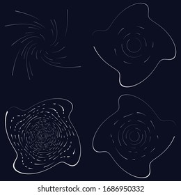 Set of black and white vortex, volute shapes. Twisted helix elements