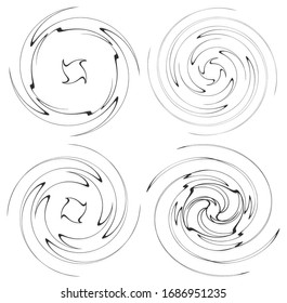 Satz aus schwarz-weißem Wirbel, gewellte Formen. Drehhelix-Elemente