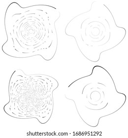 Set of black and white vortex, volute shapes. Twisted helix elements