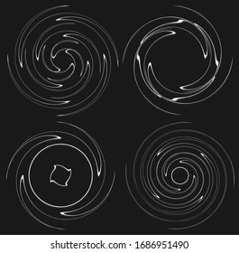 Set of black and white vortex, volute shapes. Twisted helix elements