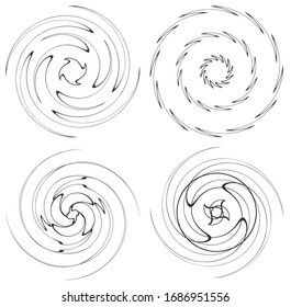 Satz aus schwarz-weißem Wirbel, gewellte Formen. Drehhelix-Elemente