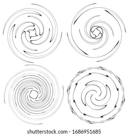 Conjunto de vórtice blanco y negro, formas volutas. Elementos helix torcidos