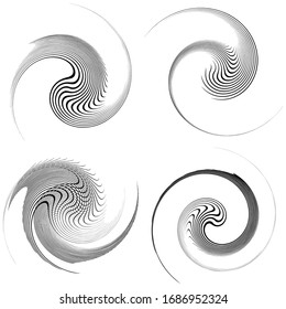 Satz aus schwarz-weißem Wirbel, gewellte Formen. Drehhelix-Elemente