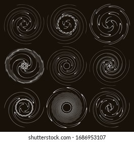 Conjunto de vórtice blanco y negro, formas volutas. Elementos helix torcidos