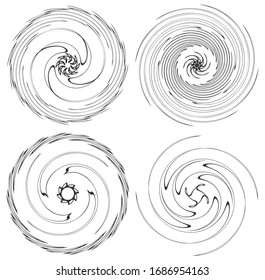 Set of black and white vortex, volute shapes. Twisted helix elements