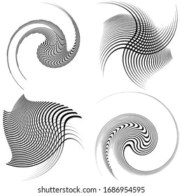 Satz aus schwarz-weißem Wirbel, gewellte Formen. Drehhelix-Elemente
