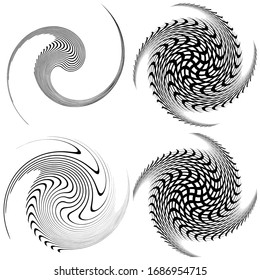 Conjunto de vórtice blanco y negro, formas volutas. Elementos helix torcidos