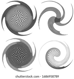 Set of black and white vortex, volute shapes. Twisted helix elements