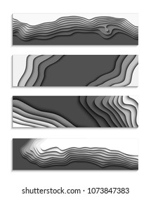 Set of black and white wave. 3D set of colorful abstract paper cut. Abstract colorful waves. Wavy banners. Color geometric form. Wave paper cut. Map line of topography. Map mockup infographics