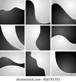 Set of black and white wavy backgrounds. Vector abstract wavy design