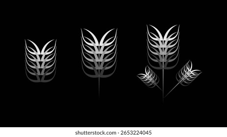 Conjunto de ilustrações de vetor de ouvido de trigo preto e branco. Design agrícola e botânico moderno, perfeito para agricultura, alimentos, colheita, rural, natureza, fundos, impressões e design gráfico criativo.