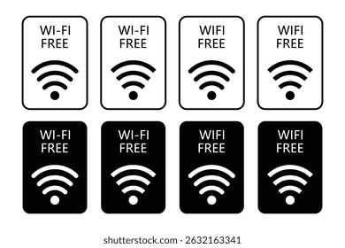 Conjunto de sinais gratuitos Wi-Fi preto e branco.