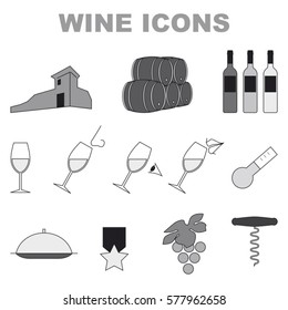 set of black and white wine icons on white background