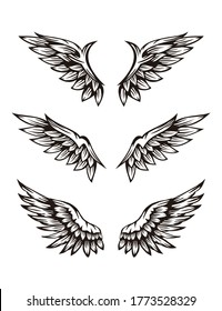 Set of black and white wing illustration
