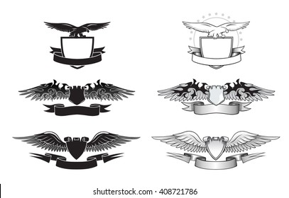 Set of black and white winged insignias