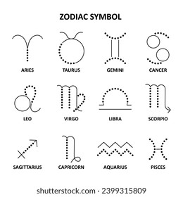 Set of black and white zodiac sign icons. Astrology, horoscope.