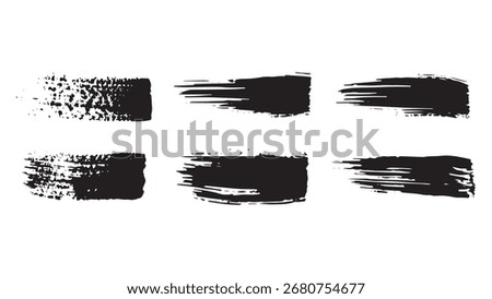 Set of black wide brush strokes on white background, grunge line collection, brush texture banners, paintbrush vector collection, brushes of different designs for decoration, set of black ink strokes