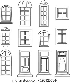 set of black window icons isolated on white. Vector illustration