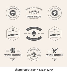 Set of black wine labels and badges isolated on light background