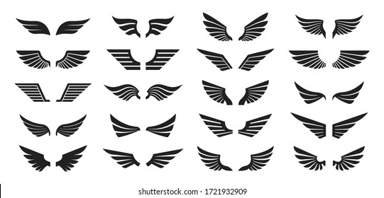 Set of black wings icons. Wings badges. Collection wings badges. Vector illustration.