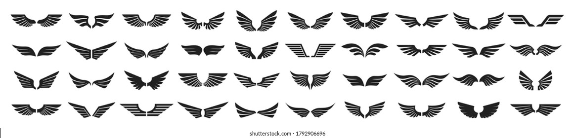 Juego de iconos de las alas negras. Insignias de Wings. Insignias de las alas de colección. Ilustración vectorial.