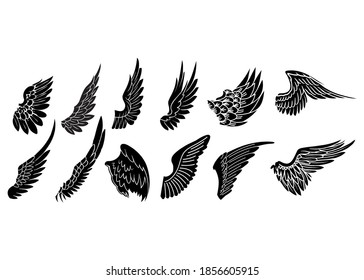 Set of black wings icons. Wings badges. Collection wings badges. Vector illustration