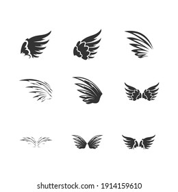 Set of black wings icons. Wings badges. Collection wings badges. Vector illustration.