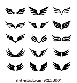 Set of black wings icons. Wings badges. Collection wings badges. Illustration Vector Graphic. can be used for anything