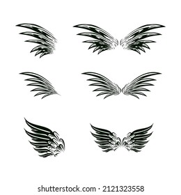 Set of black wings icons. Wings badges. Collection wings badges. Vector illustration.