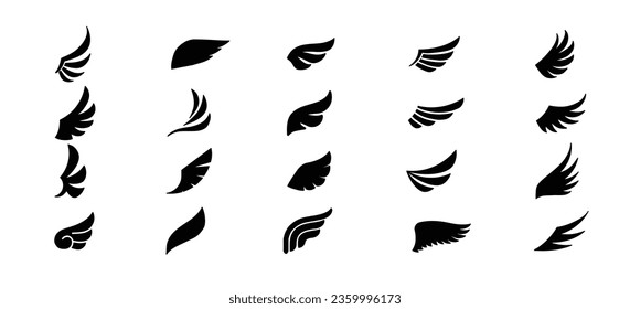 Set of black wings icons. Wings badges. Collection wings badges. Vector illustration.