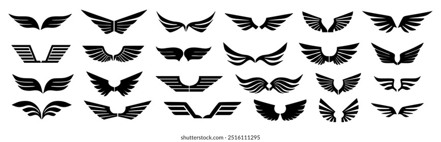 -Set of black wings icons. Wings badges. Collection wings badges. Vector illustration..