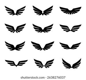 Set of black wings icons. Wings badges. Collection wings badges. Vector illustration