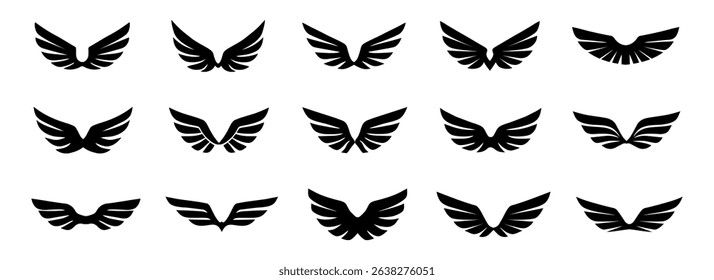 Set of black wings icons. Wings badges. Collection wings badges. Vector illustration.