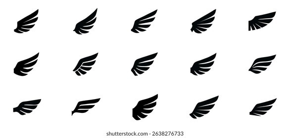 Set of black wings icons. Wings badges. Collection wings badges. Vector illustration