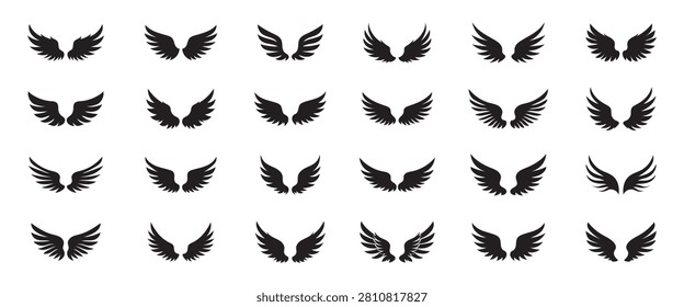 Set of black wings icons. Wings badges. Collection wings badges. Vector illustration.
