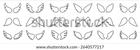 Set of black wings icons. Bird wings, angel wings elements. Wings Collection in different shape. Vector illustration
