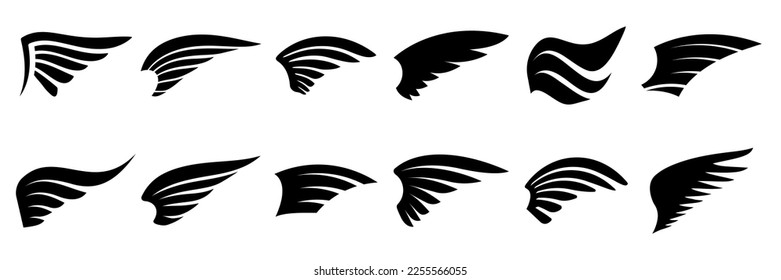 Set of black wings icons. Eagle wings. Vector illustration