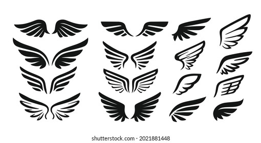 Set of black wings icons. Vector logos