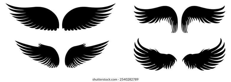Set of black wings icons. Vector illustration
