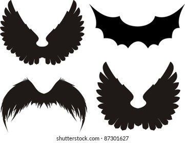 set of black wings isolated on White background. Vector illustration