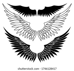 Con las alas negras sobre un fondo blanco.