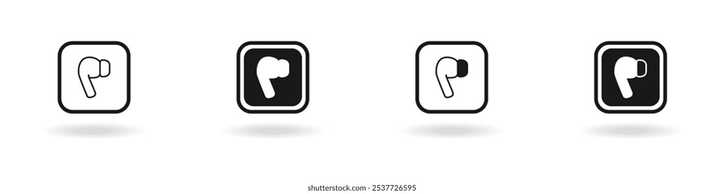 A set of black wireless headphones. The line contour of the headphones in the frame. Headset vector. A set of bluetooth headphones. Vector illustration.