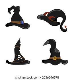 Set of black witch hats for halloween